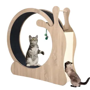 Large Cat Running Wheel, Cat Wheel for Indoor Cats 33.5" Inner Diameter Wood Pet Treadmill with Scratching Board and Playing Balls Quiet Cats Wheel Exerciser Natural Wood