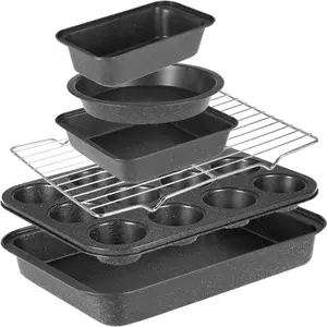 6 Pieces Baking Pans Set, Nonstick Baking Sheet Tray Oven Pans Bakeware Sets, Baking Supplies Includes Cake Pan 9 Inch Round, Muffin Pan, Square Baking Pan, Loaf Pan, Roaster Pan and Wire Rack