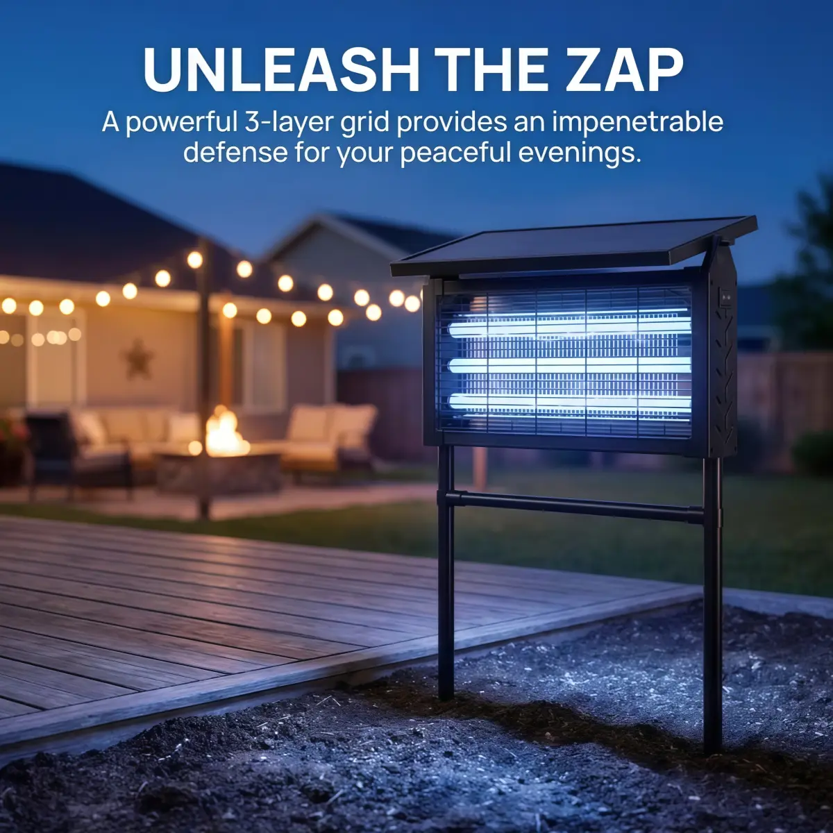 2026 Upgraded Dusk-to-Dawn Auto Solar Bug Lamp, 4500V High Voltage Electronic Mosquito Killer, IP67 Waterproof, Rechargeable, Precise UV Attraction, for Backyards, Courtyards, Campsites