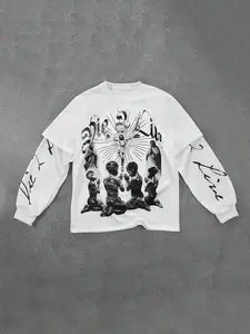 Unisex Hooded Sweatshirt with Child Prayer Print, Multicolor Vintage Casual Streetwear, Fall & Winter Fitted Design, Faith Inspired, Long Sleeve, Knit