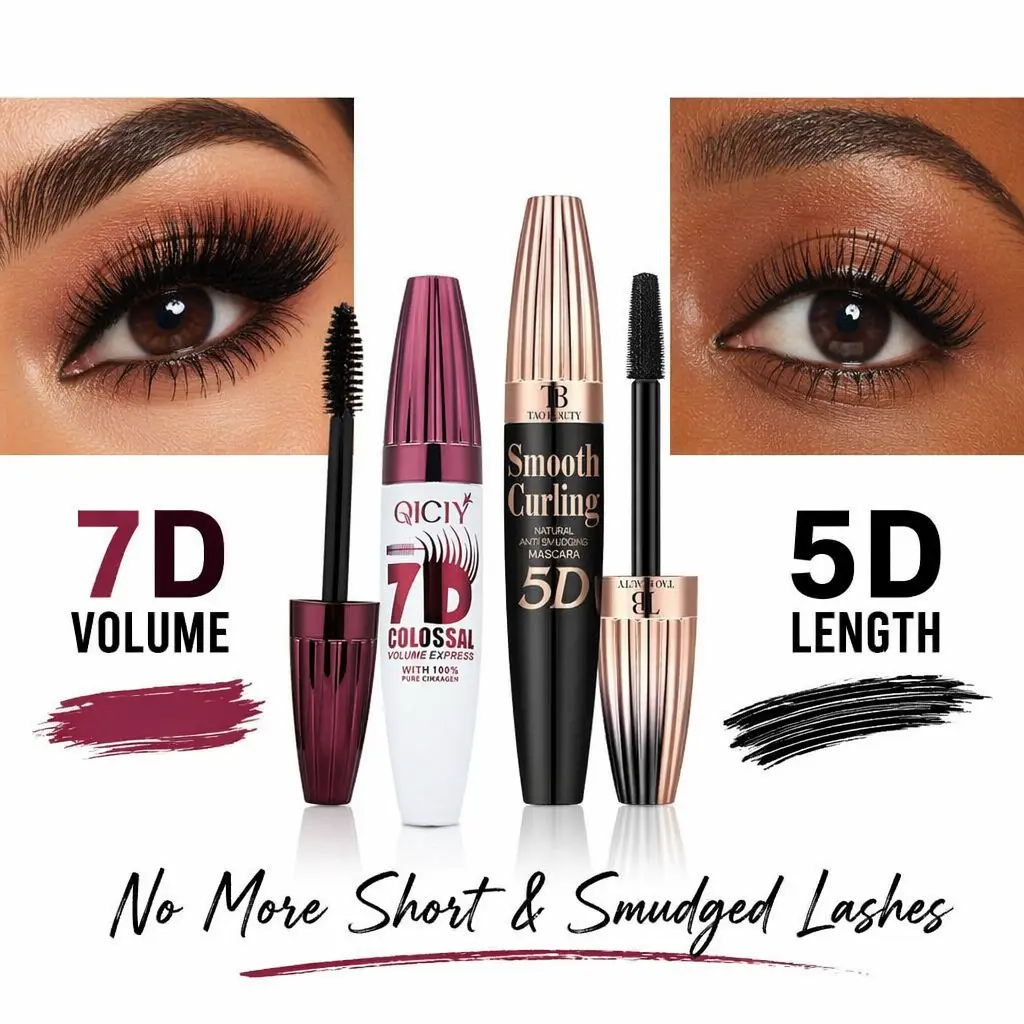 5D + 7D Mascara Set, Waterproof Lengthening & Volumizing Mascara, Smudge-Resistant Long Lasting Formula, False Lash Look