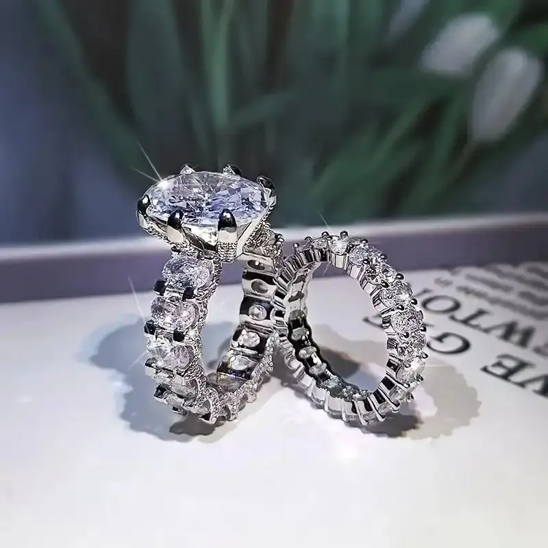 [8Ct Moissanite Ring] 8 Carat Moissanite S925 Silver Wedding Ring Set |                               Engagement, Commemorative, Mother's Day Gift for Wives, Girlfriends