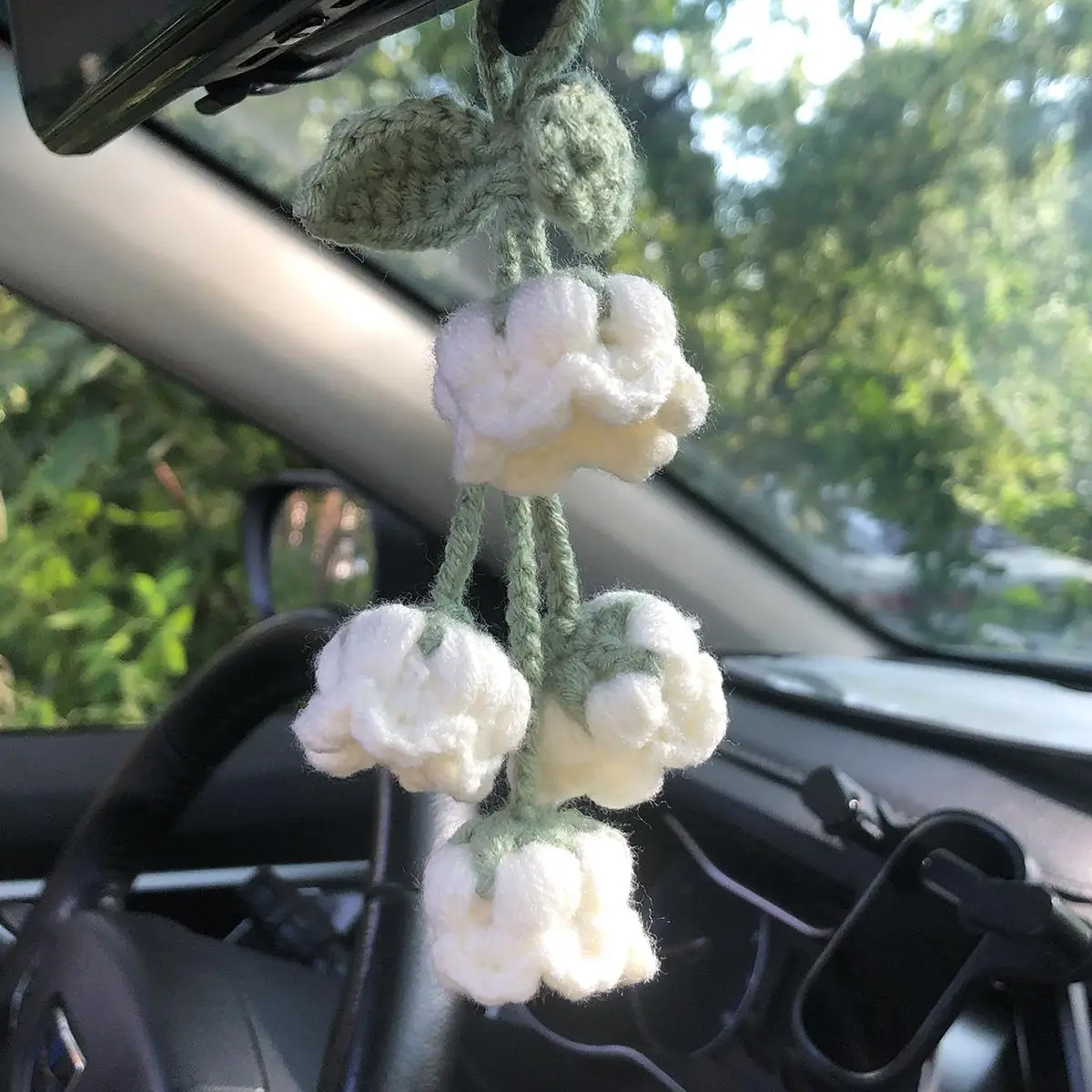 Woven Orchid Car Interior Ornament, Car Rear View Mirror Decoration, Car Interior Flower Pendant, Car Decoration Accessories, Car Interior Accessories