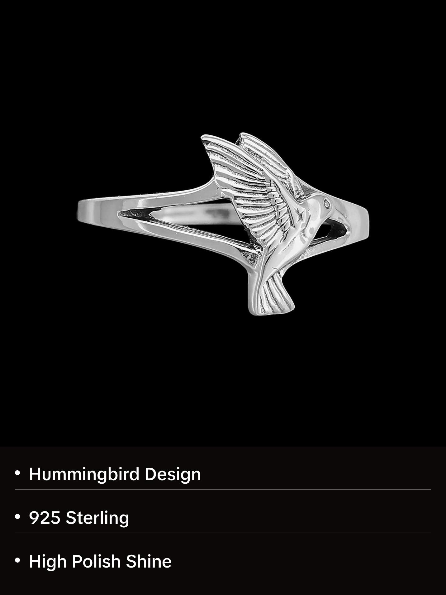 Hummingbird Ring, 925 Sterling Silver Ring, Native American Handmade Jewelry, Bird Ring, Hummingbirds, Good Luck Ring