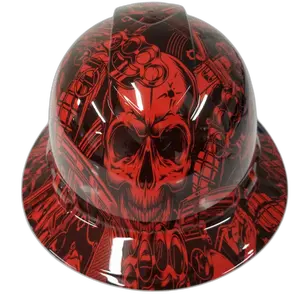 Red Steampunk Skulls & Gears - Custom Hydro Dipped Full Brim Hard Hat
