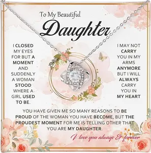 To My Daughter Necklace from Dad Mom - I Closed My Eyes Necklace, Daughter Gifts from Mother Father, Beautiful Necklace for Birthday, Graduation, Wedding Day, Mothers Day, Christmas Gifts Necklace Message Card Set Gift Give Necklace + Gift Box + Card Set