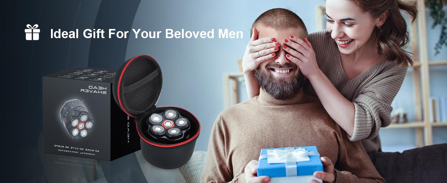 6D Electric Head Shaver for Bald Men, Waterproof Wet & Dry Rotary Razor with Magnetic Flex Heads and USB-C Charging, Cordless Skull Shaver, Black