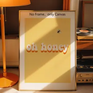 Yellow Wall Art, Honey Letter & Bee Pattern Unframed Painting, Canvas Wall Art, Wall Decor for Home Living Room Bedroom Study Room, Ornaments, Wall Art Decoration