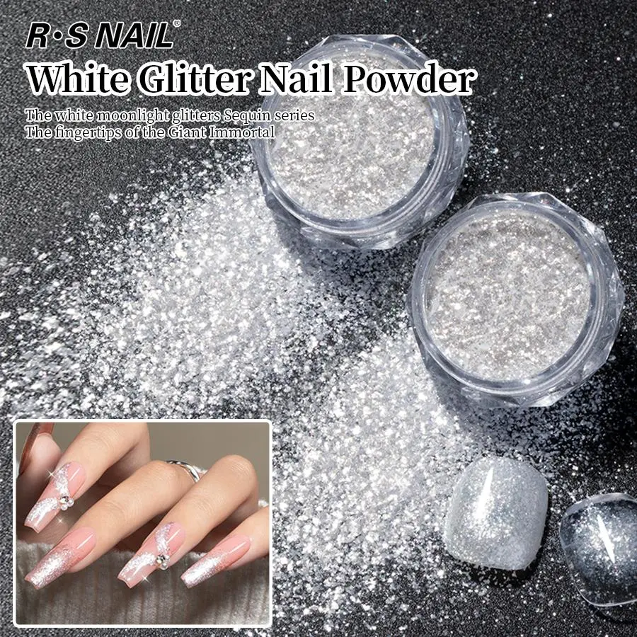 RS NAIL 1/2/5 Nail Glitter Powder Moonlight White Nail Powder Sparkling Glitter Dust Chrome Shiny Powder for Nail Art Decoration