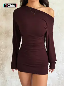 WOWDARK Elegant Off-Shoulder Long Sleeve Fitted Dress, Women's Fashionable Cold Shoulder Gown, Stylish Evening Wear, Perfect for Parties & Events