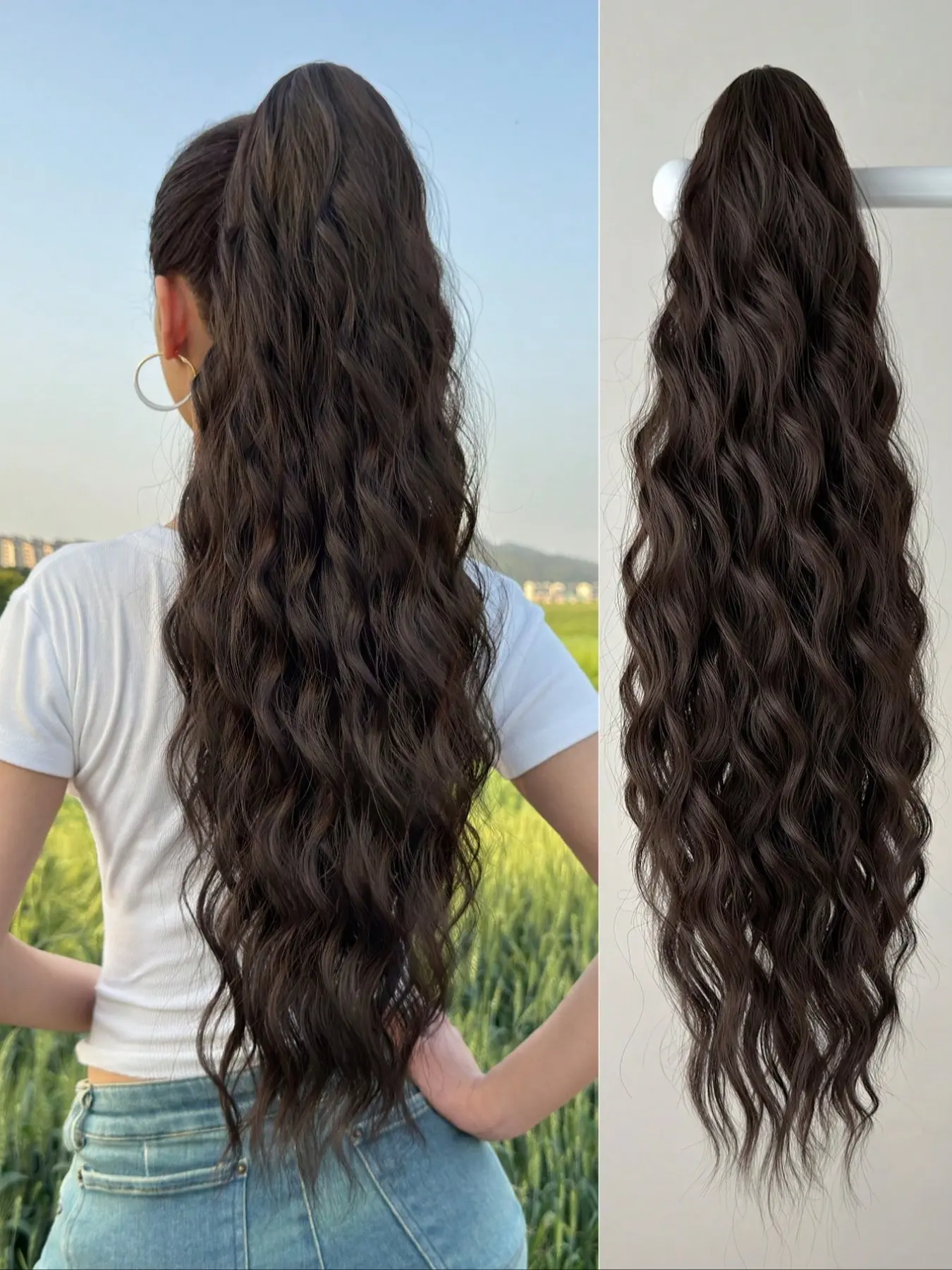 Women's Claw Clip Ponytail Extension, 26 Inch Long Wavy Synthetic Fiber Hairpiece, Heat Resistant, Perfect for Parties & Daily Wear, Claw Clip Extensions, Synthetic Hair Pieces, Synthetic Hairpieces