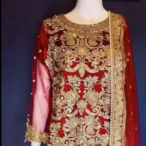 Beautiful Red Net Work One of a Kind Embroidery Dress