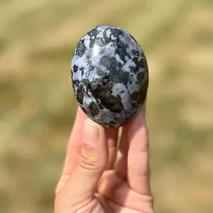 Indigo Gabbro Palm Stone - Indigo Gabbro Crystal - Polished Indigo Gabbro Oval Palm Stone - Tumbled Indigo Gabbro Stone - Mystic Merlinite