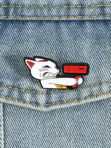 1 Piece Dandadan Turbo Granny Cartoon Enamel Pin Cute but Fierce Anime Lucky Cat Holding A Red Hair Dryer Alloy Brooches Backpack Jacket Hat Decoration Jewelry Gift for Fans Friends