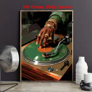 1pc Vinyl Record Music Canvas Poster, Black Man DJ Wall Art Print Painting, Turntable Hip Hop Music Wall Picture, Ideal For Office, Living Room, Home Decoration, Unframed