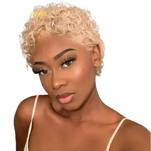 Pixie Cut Curly Bob Wig 613 Blonde & Honey Blonde Burgundy 13x4 Lace Front Human Hair Wig