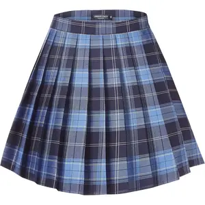 Womens Uniforms Plaid Pleated Mini Skirt