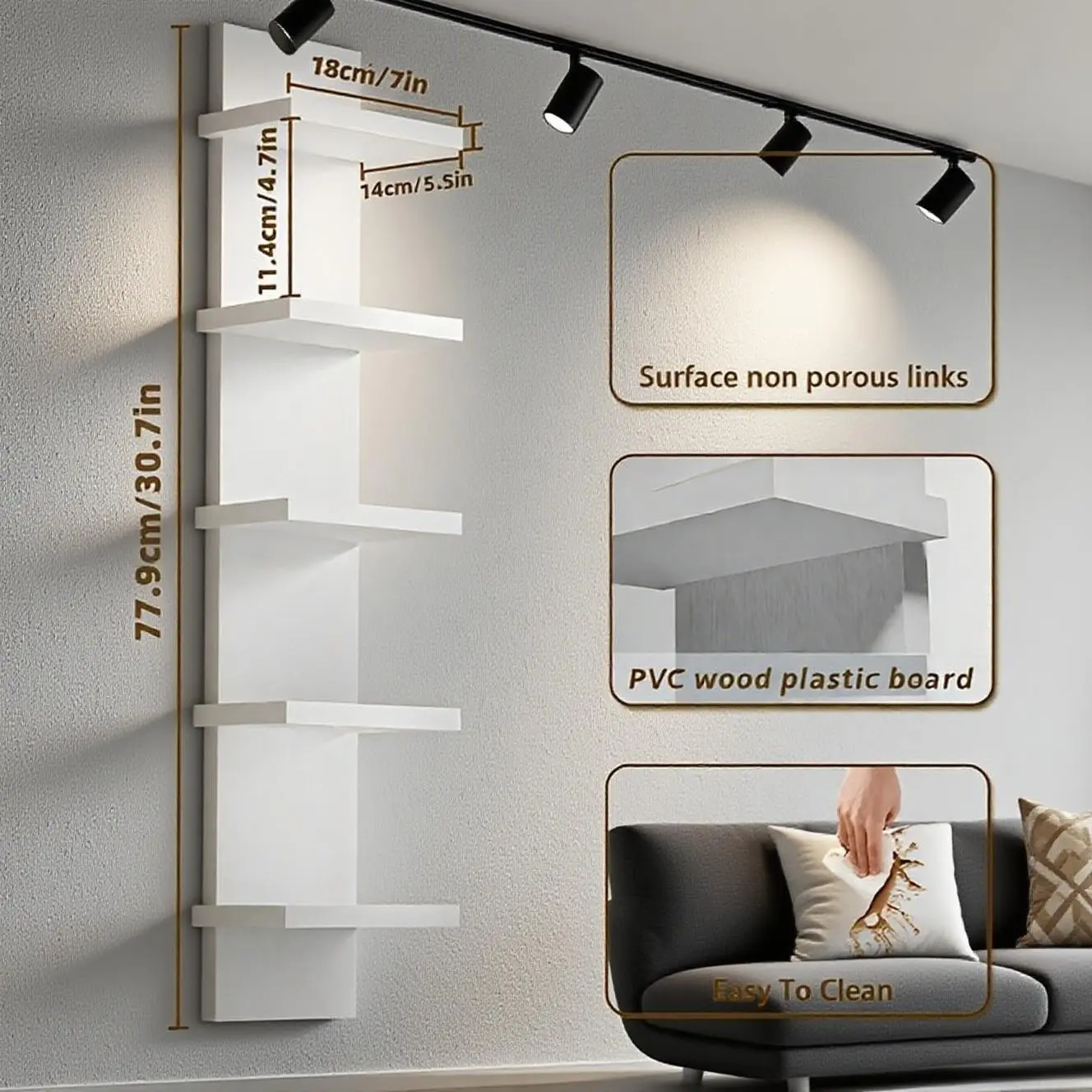 5-Tier PVC Wall Shelf, Floating Shelf, Self-Adhesive, Space-Saving, Modern Minimalist Bohemian Decor, Multifunctional Display Rack