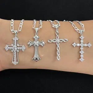 Silver Plated Cross Necklace Figaro