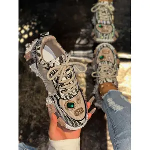 Women’s blingbling water drill dad shoes — autumn/winter new thick-soled height-increasing casual sporty sneakers; thick-soled sneakers for all seasons
