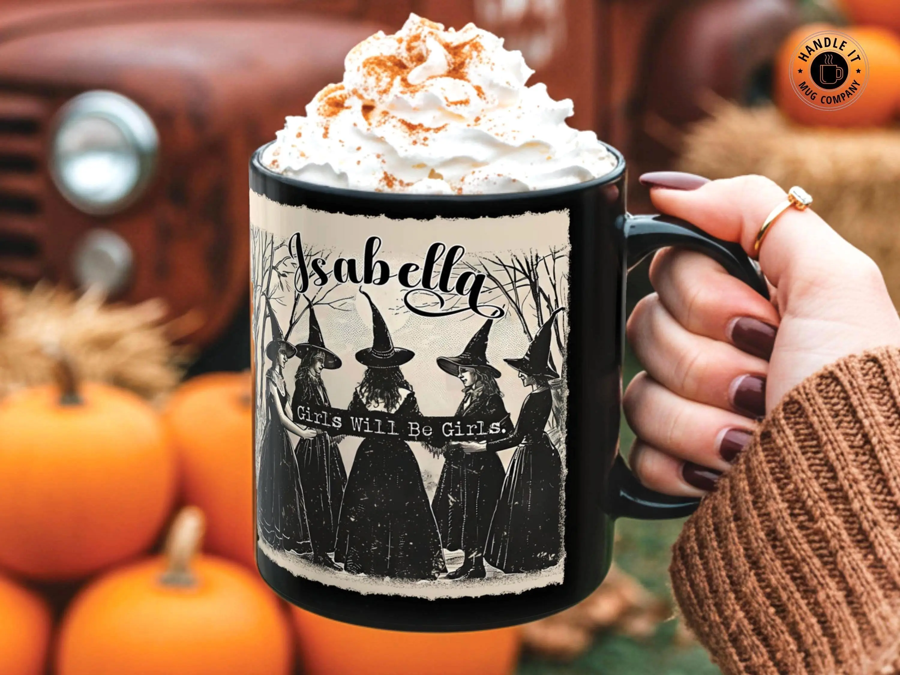 Halloween coffee mug Girls will be girls feminist mug Female feminism gifts Witchy mug Girl power mug Halloween witch gift Fall October gift