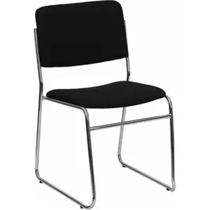 212 MAIN Heavy Duty Stacking Chair, 1500 lb. Capacity, Black High Density Fabric Seat, Chrome Sled Base, Stackable