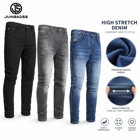 JUNBAOSS Men's 1，3Pack Skinny Jeans Stretch Ripped Jeans for Men, Distressed Slim Tapered Leg Fashion Comfort Flex Waist Denim Pants backtoschool