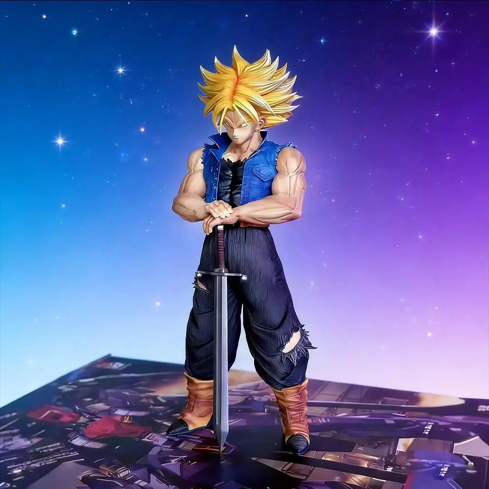 One Piece Dragon Ball Z Future Trunks Super Saiyan Figure, Sword Pose Collectible，DBZ Future Trunks Action Figure, Super Saiyan Form with Sword，Battle Pose for Fans & Display, Figurine, Collectible PVC Figure, Figurine Collectibles