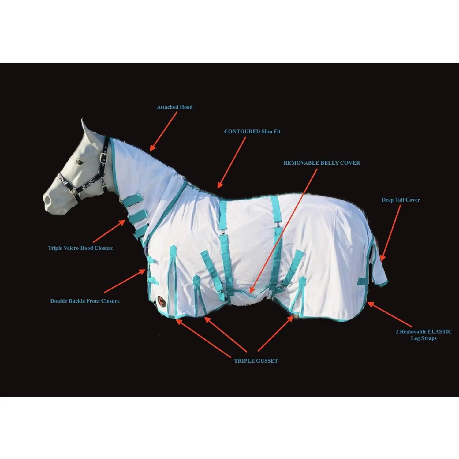 Heavy Duty Horse Fly Sheet with Neck & Detachable Belly Band, Summer Horse Fly Sheet (76, White)