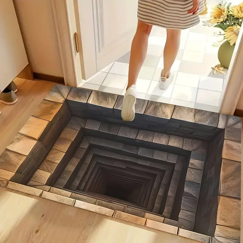 3D Illusion Flannel Bath Mat, Deep Hole Optical Illusion Floor Rug, Soft Absorbent Non Slip Bathroom Mat for Entryway Bedroom Kitchen Home Decor, 16×24in / 20×31in / 24×36in