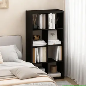 8-Cube Thick-Frame Open-Back Wood Bookcase, Reversible Composite Wood Modern Cubicle Shelf, 14.6x30x57.9in, for Living Room, Home Office, Black Dark Oak Open Cube Bookshelf Bookshelf With Drawers