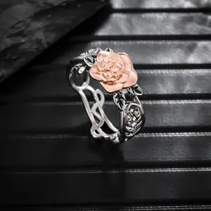 Retro Fashion Rose Golden Flower Ring Two-color Ring Creative Personality Women's Ring Girlfriend Gift
