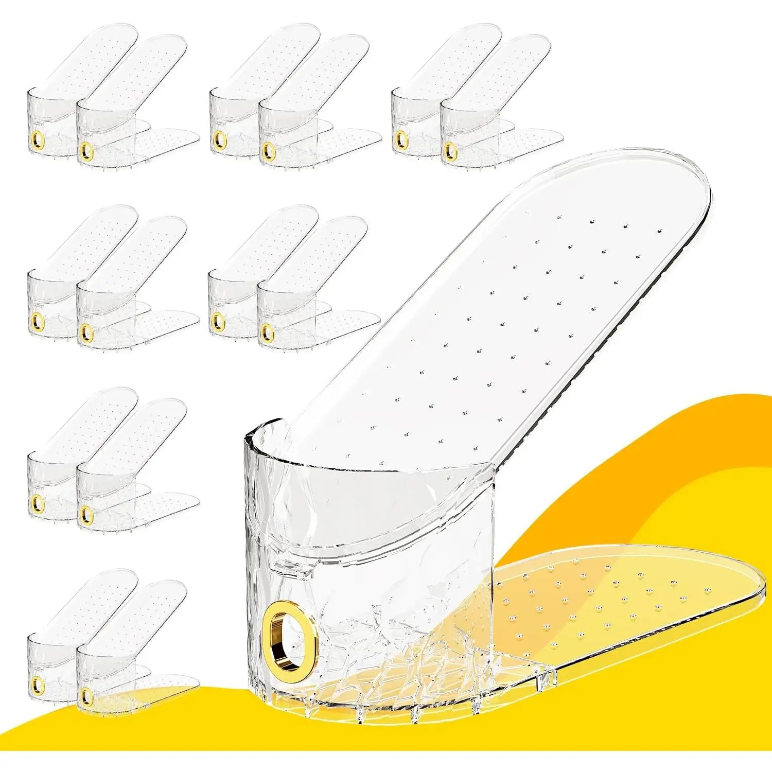 Shoe Slots Organizer, 15 Pack - Adjustable Shoe Stacker for Closet Storage, Clear Double Layer Space Saver, Durable and Stackable Shoe Holder for Sneakers Heels and Flat