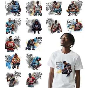 Dtf Transfers Ready to Press - 15 count Prayer Black Men Iron on Patches for T-Shirts, Christian  Religious Cross Iron on Stickers, Heat Transfer Vinyl Decals for Clothes DIY Fabric Decor