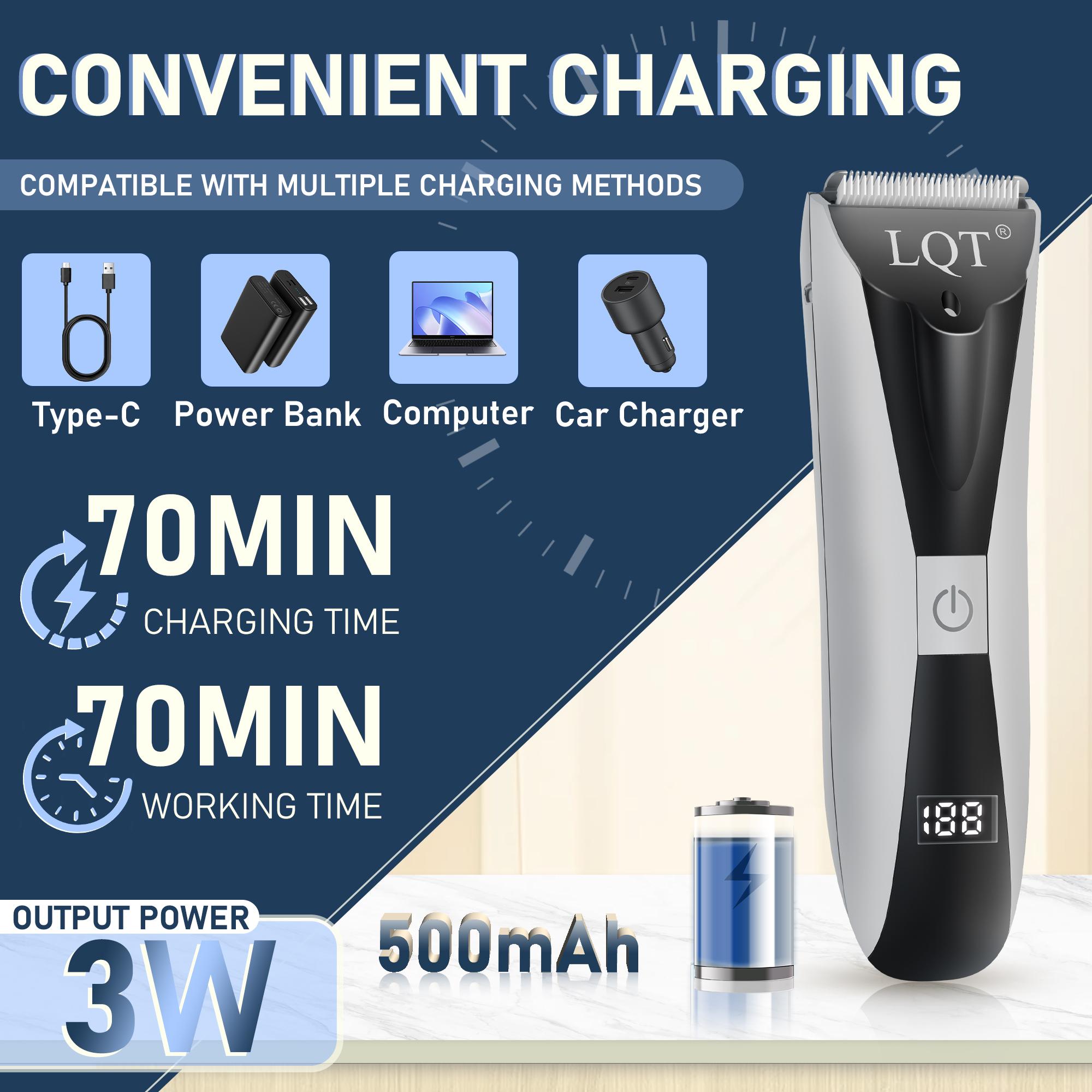 LQT Electric Body Hair Trimmer for Men and Women, Rechargeable Cordless Groin Hair Trimmer with LCD Display,  Leg, Armpit, Chest Hair, Home Salon Use, Ergonomic Design, Ideal Gift for Him Her, Safe Body Hair Removal Tool for Sensitive Skin