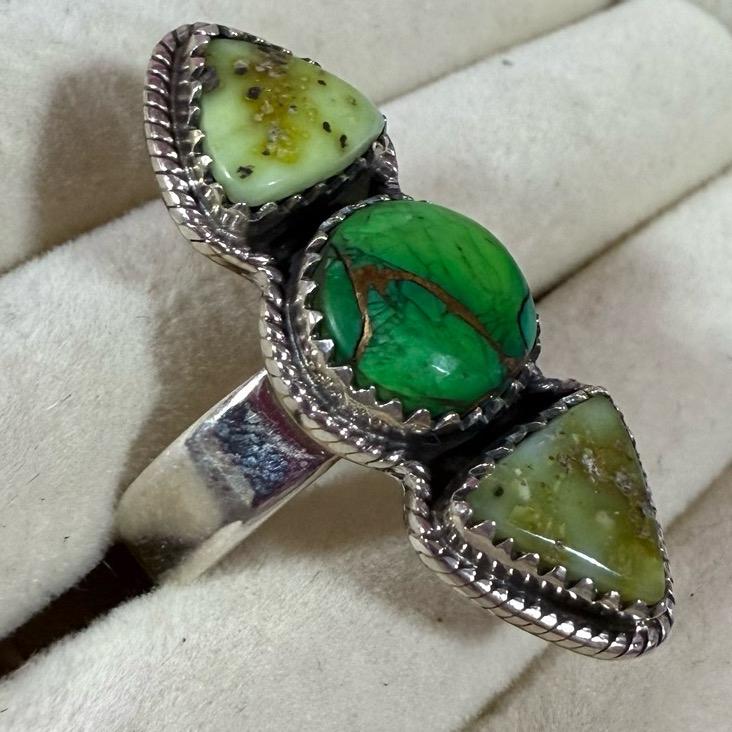 Adjustable 8 and under Palamino Turquoise & Green Mojave Turquoise 925 Solid Sterling Silver Ring