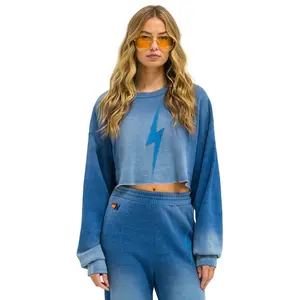 BOLT STITCH CROPPED CREW SWEATSHIRT RELAXED - FADED WATER