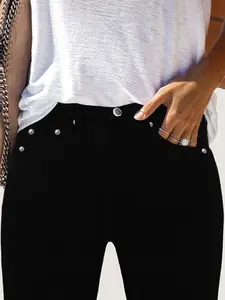 Women's High Waist Super Stretch Jeans, Fitted Casual Mid-Thigh Pants, Elegant Straight Leg Design, All-Season Wear, Perfect for Daily Use