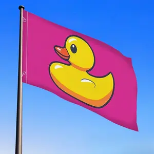 One multi-size artistic flag, featuring a fun cartoon bright pink rubber duck design, suitable for outdoor patios, lawns, and holiday decorations. Outdoor decorative flag, flagpole not included.