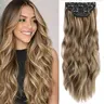 Clip in Synthetic Hair Extensions Long Wavy 4PCS Thick Synthetic Hairpieces Blonde Highlighted Medium Brown Fiber Double Weft Natural Hair Extensions 20 Inch for Women Daily Party Full Head natural hairpiece