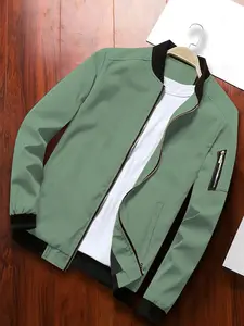 Men's Classic Design Sports Jacket, Casual Baseball Collar Zipper, Spring & Fall Solid Color Fashion Outerwear, Stylish Daily Wear Coat
