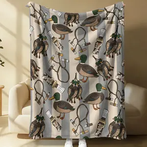 Vintage Duck Hunting Flannel Blanket, Striped Headed Duck Print, Soft Warm Plush Material, Ideal for Hunters & Boys' Rooms