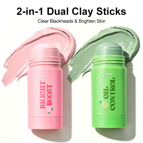 BEDOOK 2‑in‑1 Dual Clay Mask Stick, 2-Piece Set 2 x 20g | T-Zone Oil Control & U-Zone Brightening, Blackhead Remover, Deep Pore Cleansing, Mess-Free Non-Drying Detox Mask, Gentle for Sensitive Skin, Face masks