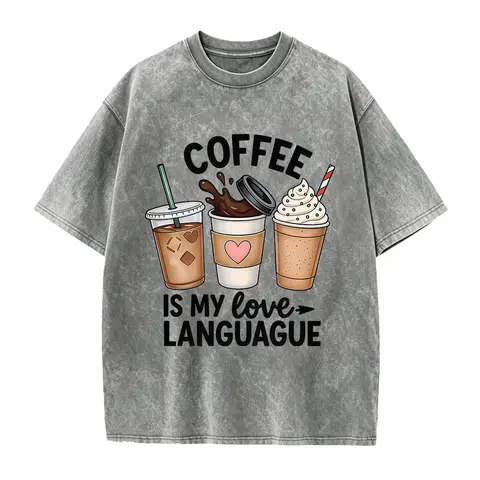 Women'S Short-Sleeve T-Shirt with a Coffee-Themed Fun Print, Featuring a Round Neck, Machine Washable, Skin-Friendly, Soft, And Breathable, Suitable for Spring, Summer