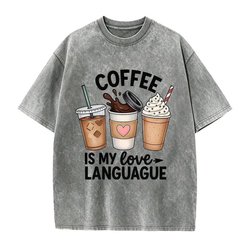 Women'S Short-Sleeve T-Shirt with a Coffee-Themed Fun Print, Featuring a Round Neck, Machine Washable, Skin-Friendly, Soft, And Breathable, Suitable for Spring, Summer