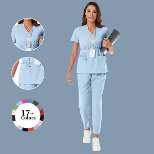 Cimmuovere women's medical uniform set, featuring a V-neck, three-quarter sleeve top and matching trousers, suitable for professionals, casual , casual nursing uniform, work uniform set. workwear clothes