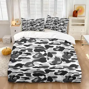 Black White Gray Camouflage Camo Print Duvet Cover Set, 1 Duvet Cover + 1-2 Pillowcases, Streetwear Style Soft Microfiber Bedding for Teen Boys Bedroom, Streetwear Hypebeast Military Bedding, Gift for Camouflage Lovers & Streetwear Hypebeast Fans