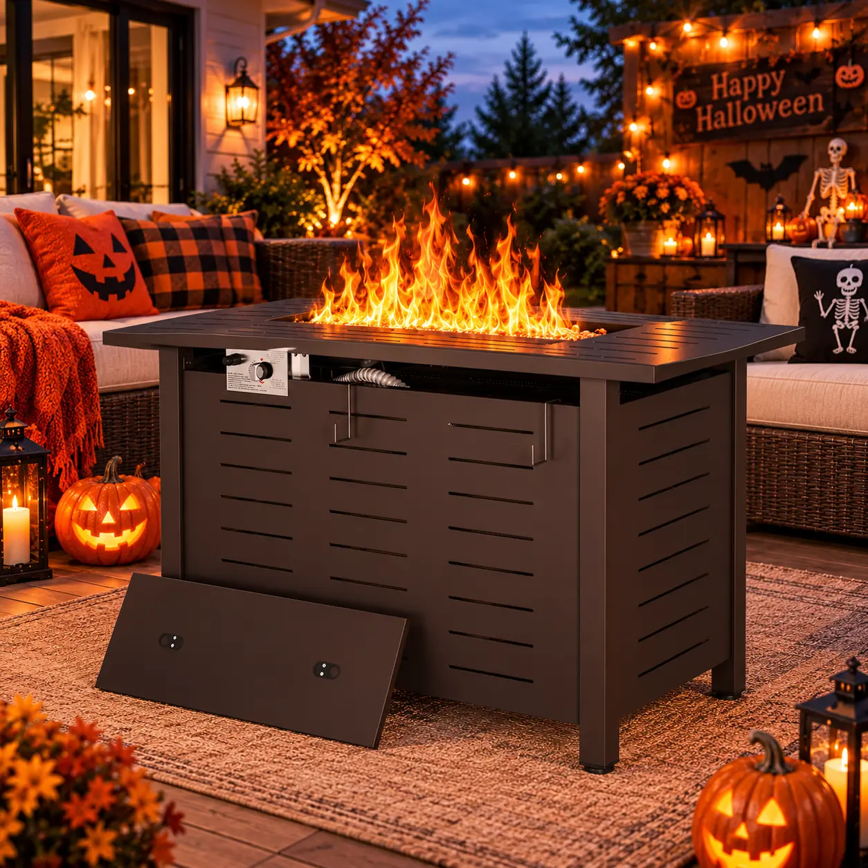 Jolydale 42/44" Propane Fire-table,Outdoor Propane Fire Pit Table,50000 BTU Gas Firepit with Ignition System,2 in 1 Rectangle Gas Fire-table with Removable Lid, Lava Rocks,Metal Burner Fireplaces, CSA Certified Black Patio Heater for Garden, Backyard