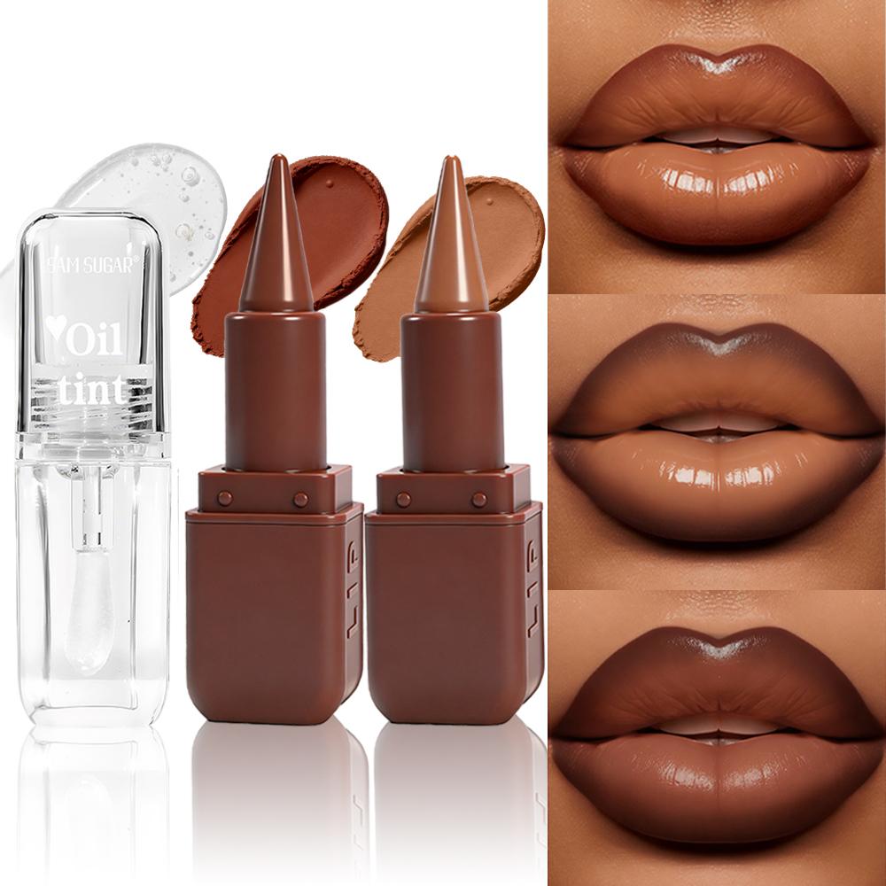 3pcs Matte Lip liner & Lip Oil Set - Waterproof Long-Lasting, Non-Stick Velvet Finish, Mixed Shades (Hydrating Matte Lip liner and Gloss Combo) for Party, lip combo set, Party Festival Christmas Halloween Daily Makeup & Daily Wear