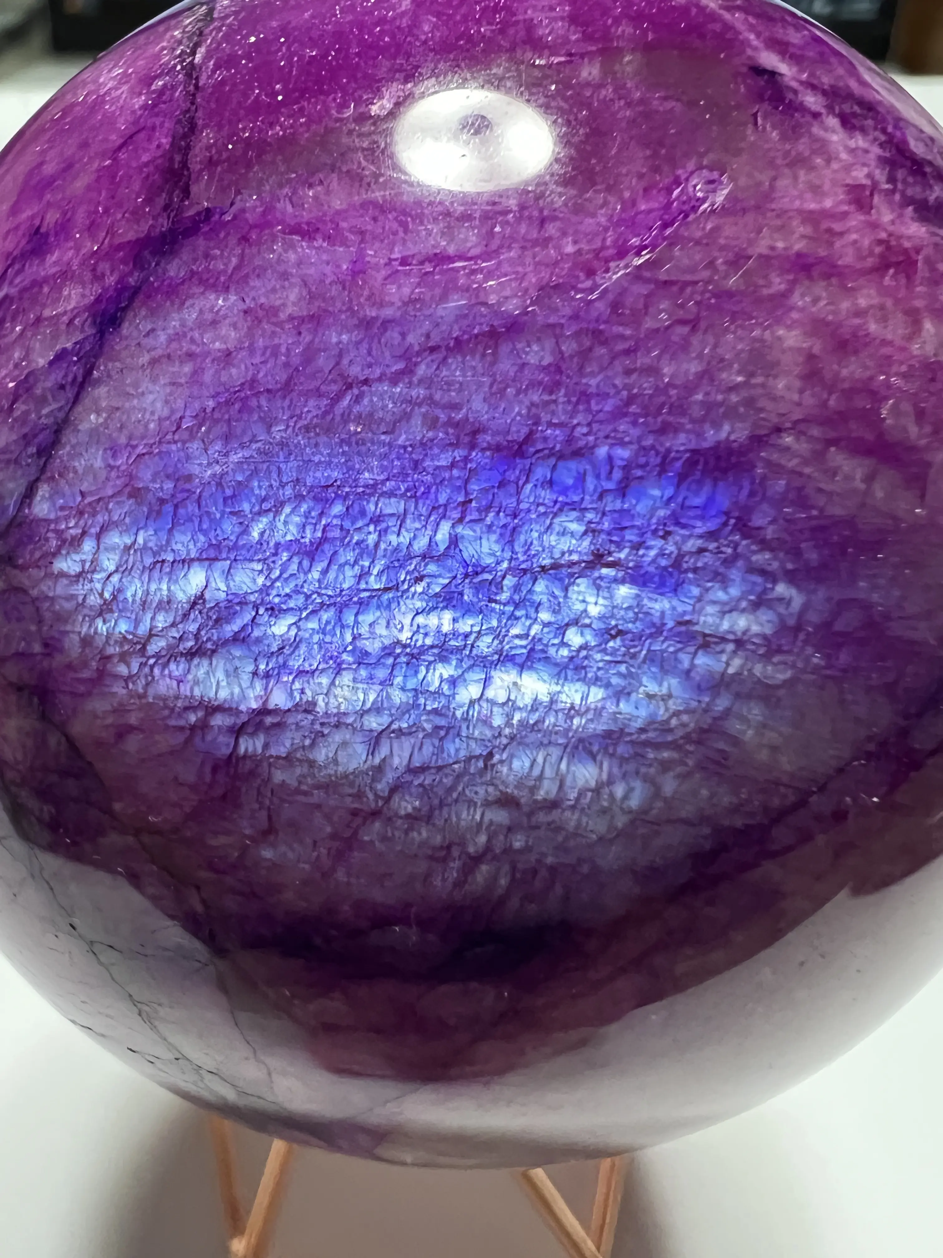 Dyed Purple Moonstone Natural Gemstone with Vibrant Purple Hue Unique Veins for Decorative and Healing Purposes